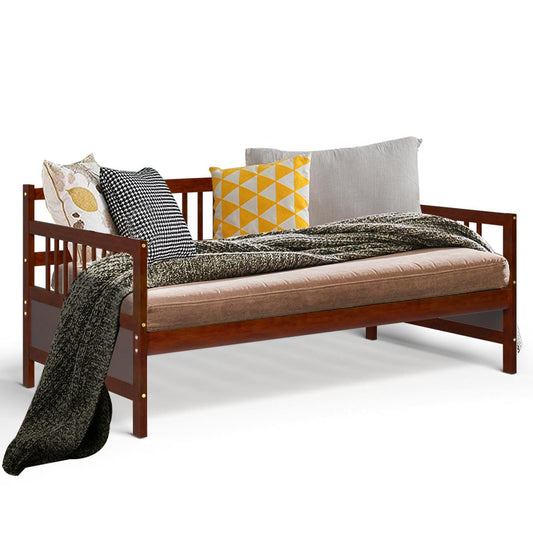 Giantex Twin Size Wooden Slats Daybed Frame, Sturdy Sofa Support Platform W/Rails and Full Wooden Slats Support, Home Furniture for Bedroom Living Room, Cherry