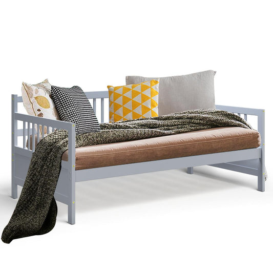 Giantex Twin Size Wooden Slats Daybed Frame, Sturdy Sofa Support Platform W/Rails and Full Wooden Slats Support, Home Furniture for Bedroom Living Room, Grey