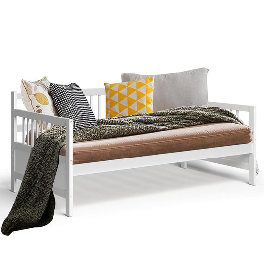 Giantex Twin Size Wooden Slats Daybed Frame, Sturdy Sofa Support Platform W/Rails and Full Wooden Slats Support, Home Furniture for Bedroom Living Room, White