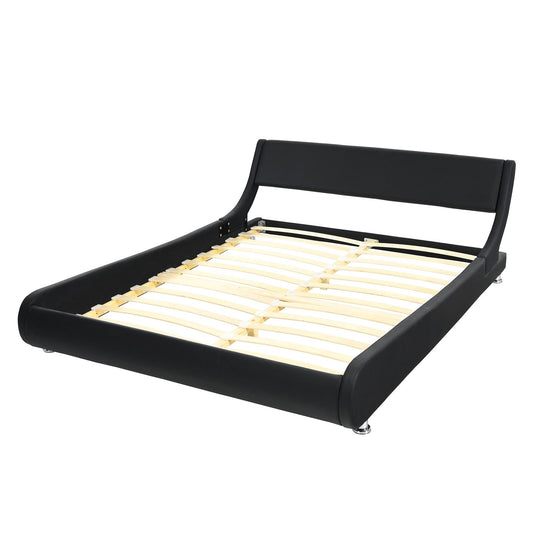 Giantex Full Size Bed Frame w/Adjustable Headboard, Faux Leather Low Profile Platform Bed Frame w/Wave-Like Design, No Box Spring Needed, Easy Assembly