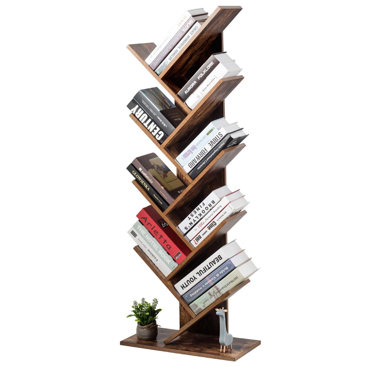 Giantex Nightcore Tree Bookshelf, 9-Shelf Floor Standing Bookcase, Space Saving Book Organizer w/ Anti-toppling Device for Home Office