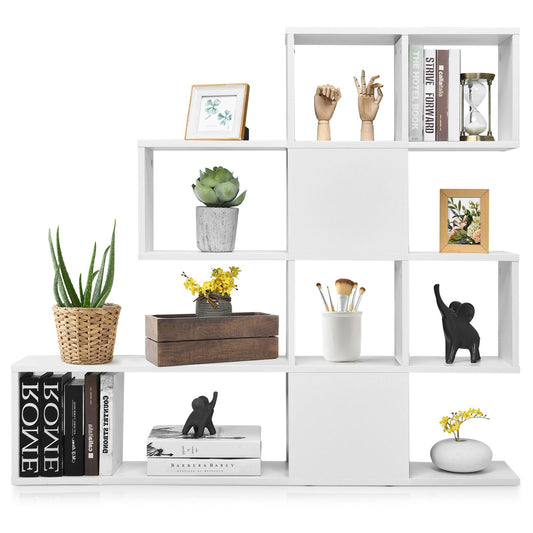 Giantex 16 Shelves Bookshelf, 9 Cubes Stepped Storage Bookcase, Modern Ladder Corner Display Storage Organizer for Home Office, Modern Room Divider