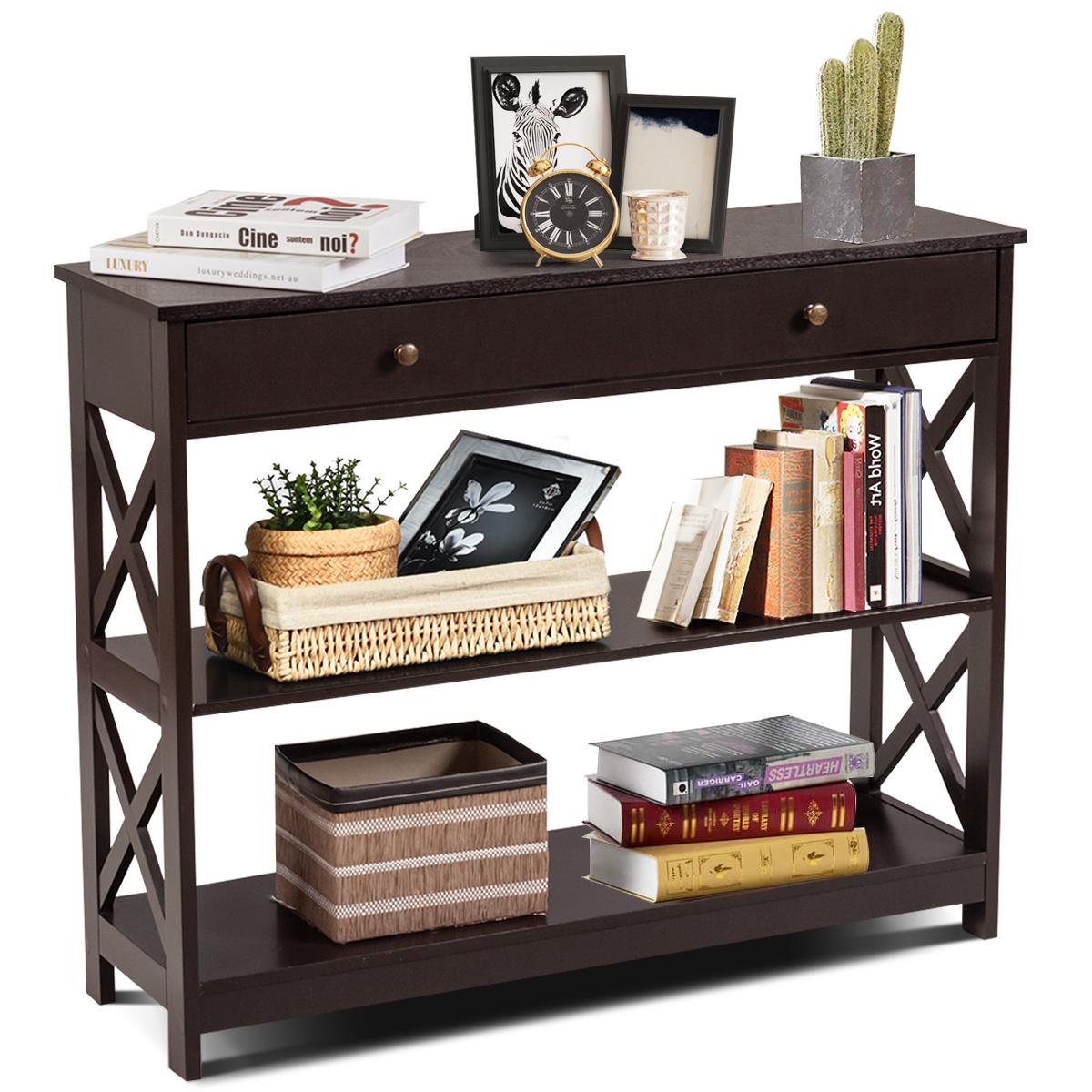 Giantex 3-Tier Console Table, Entryway Table w/2 Open Storage Shelves Drawer, Narrow Accent Table, Multifunctional Side Table