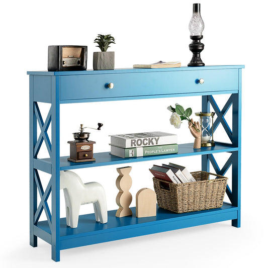Giantex 3-Tier Console Table, Entryway Table w/2 Open Storage Shelves Drawer, Narrow Accent Table, Multifunctional Side Table