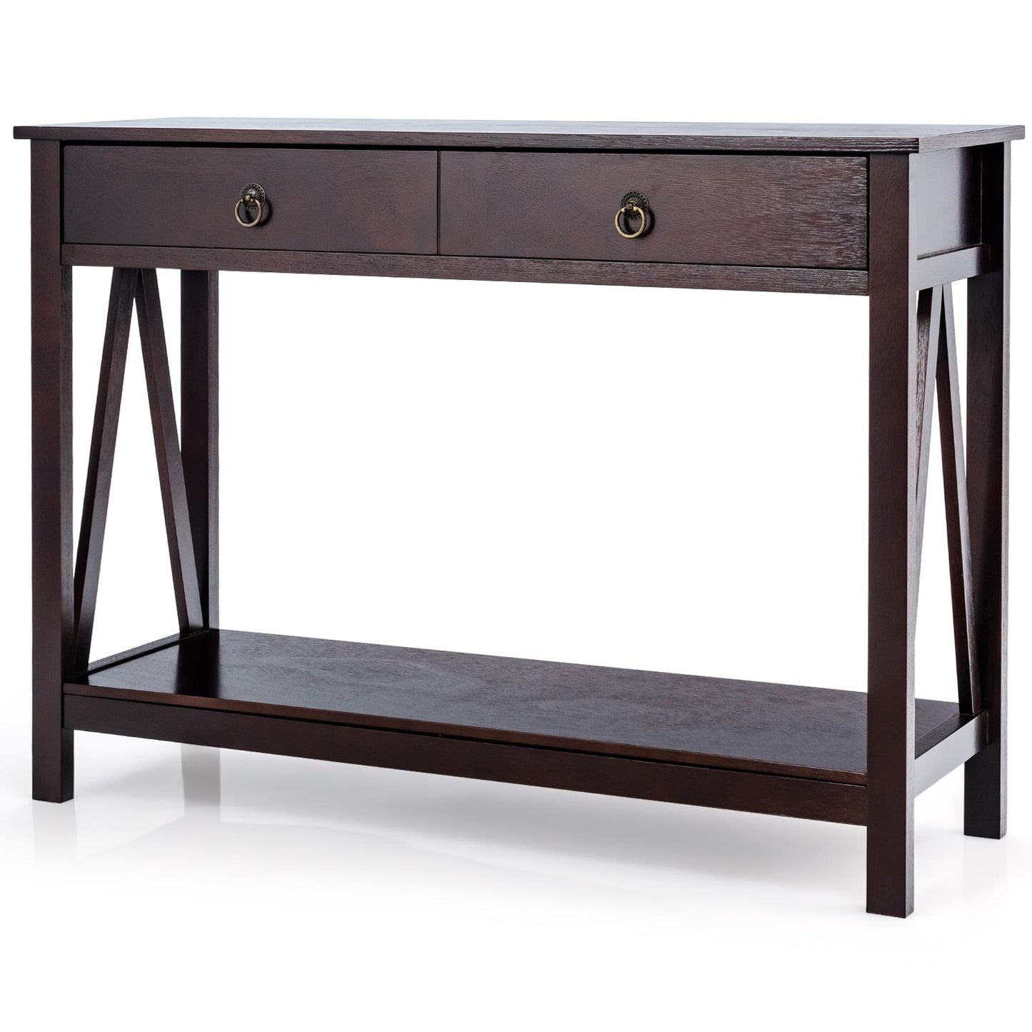 Giantex 2-Tier Console Table, Multi-Functional Hall Table w/X-Shaped Design, Storage Drawers and Shelf, Sofa Side Entryway Hall Table