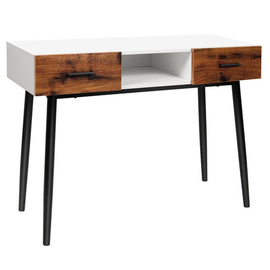 Giantex Nightstand, Industrial Style Sofa Table w/2 Drawers & Middle Open Shelf, Narrow Accent Side Console Table for Entryway, Hallway, Living Room, Bedroom