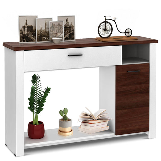 Giantex Modern Storage Table w/Drawer and Cabinet, Narrow  Sofa Side ConsoleTable for Living Room, Bedroom