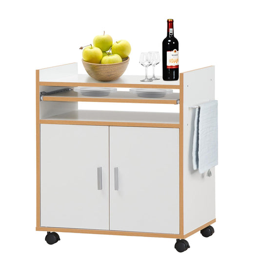 Giantex Rolling Kitchen Trolley, Microwave Cart w/Cabinet & Three Shelves, Versatile Island Stand