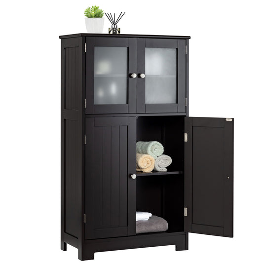 Giantex Bathroom Storage Cabinet w/Adjustable Shelf, Freestanding Wooden Floor Anti-toppling Device, Pantry Tempered Glass Doors for Kitchen Dining Room & Livingroom