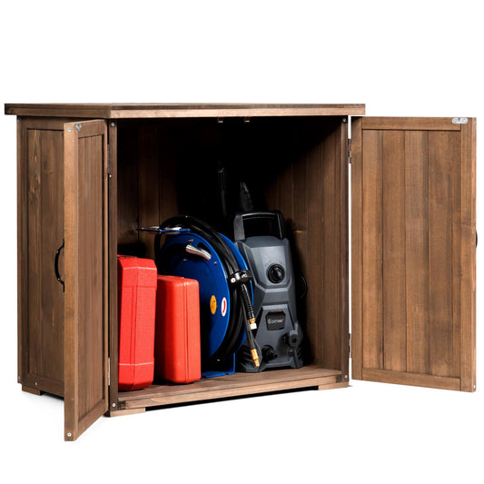 Giantex Wooden Storage Shed, Storage Organizer Box w/Spacious Inner Space & Countertop, Tool Storage Cabinet for Backyard, Garden, Porch, Easy Assembly