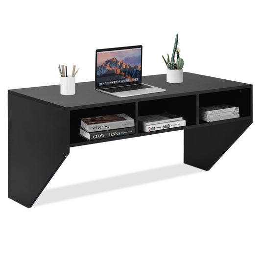 Giantex  Wall Mounted Desk Hutch, Computer Desk Floating, Home Office Working Desk, Laptop Table Writing Desk w/Storage Shelves, Black
