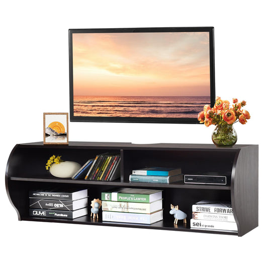 Giantex Wall Mounted TV Console, Modern Floating TV Cabinet w/2-Layer Open Storage Shelves, Television Media Player, Audio/Video TV Shelf Stand for Living Room, Bedroom, Coffee, Brown
