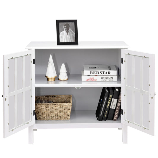 Giantex Console Cabinet, Kitchen Storage Cabinet w/Glass Door, Sideboard Console Table, Server Display Buffet Cabinet, White
