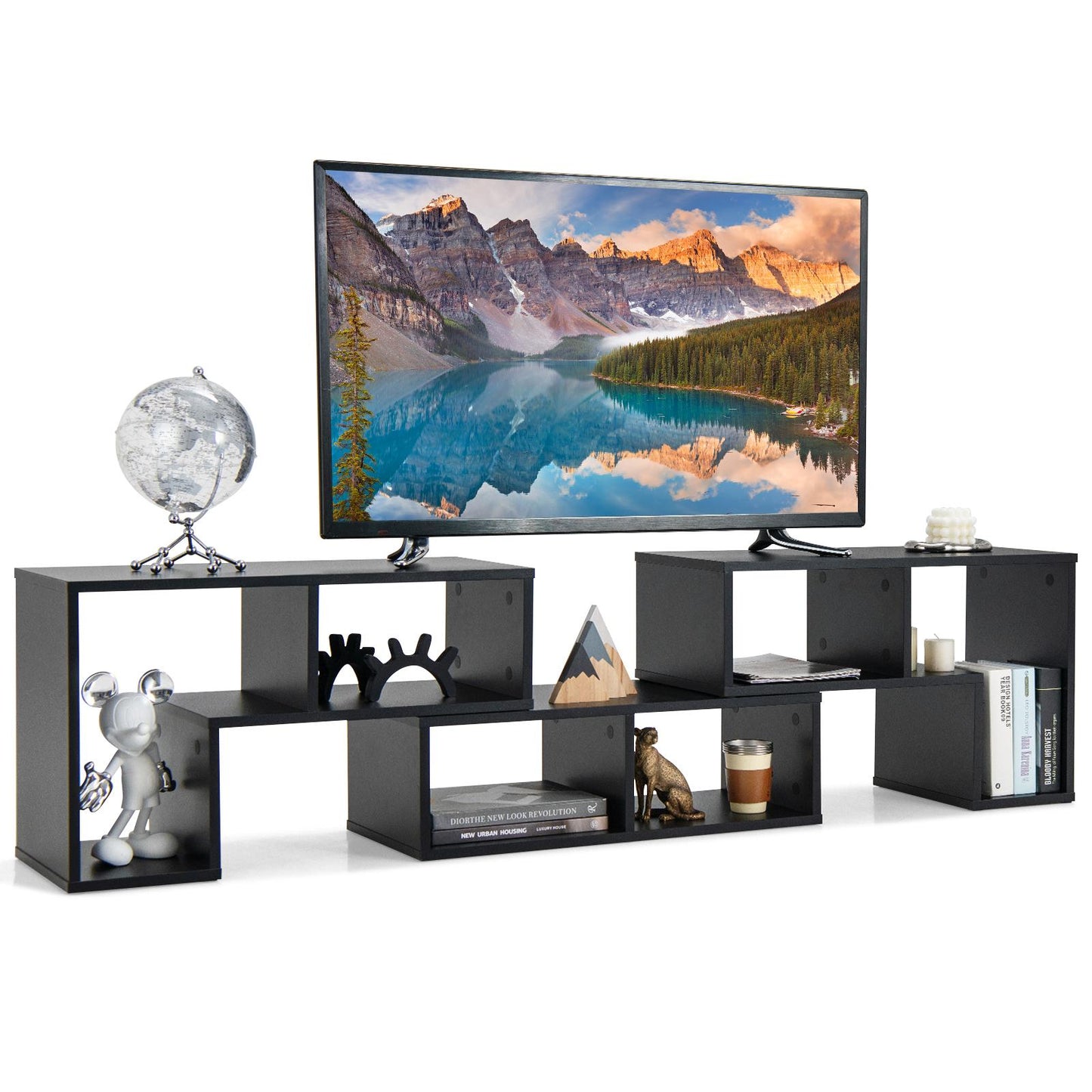 Giantex 3 Pieces Adjustable TV Console Stand, Modern Entertainment Center, Free Combination Bookcase for Storage & Display, for Living Room, Bedroom & Study