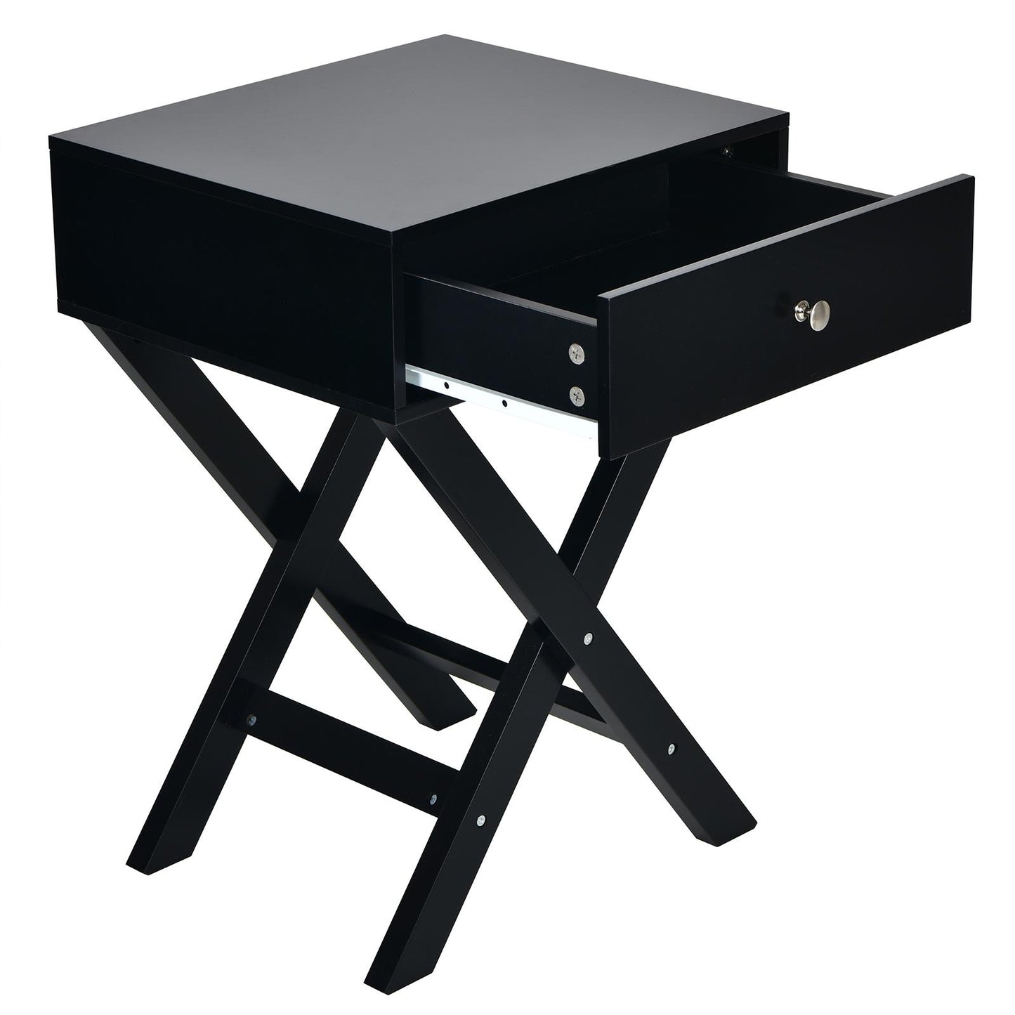 Giantex Nightstand w/Drawer, X-Shaped End Table, Modern Sofa Side Table, Multifunctional Accent Bedside Table for Home, Easy Assembly(1, Black)