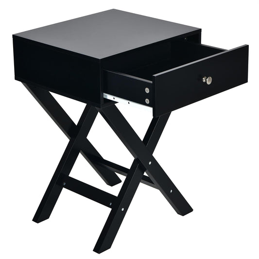 Giantex Nightstand w/Drawer, X-Shaped End Table, Modern Sofa Side Table, Multifunctional Accent Bedside Table for Home, Easy Assembly(1, Black)