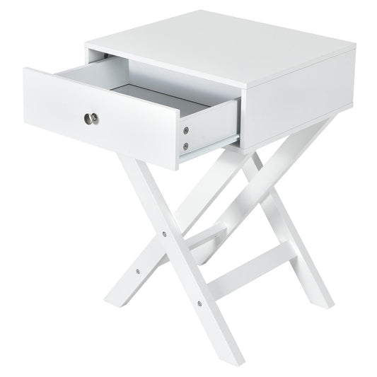 Giantex Nightstand w/Drawer, X-Shaped End Table, Modern Sofa Side Table, Multifunctional Accent Bedside Table for Home, Easy Assembly(1, White)