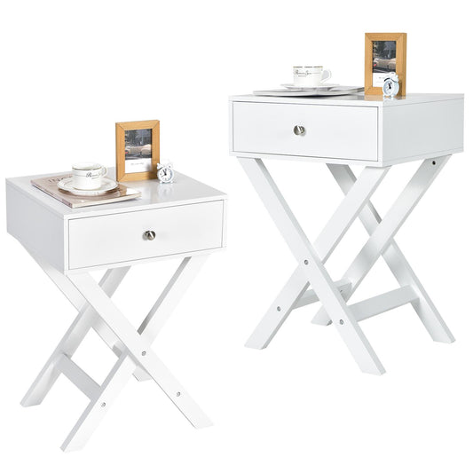 Giantex Nightstand w/Drawer, X-Shaped End Table, Modern Sofa Side Table, Multifunctional Accent Bedside Table for Home, Easy Assembly(2, White)