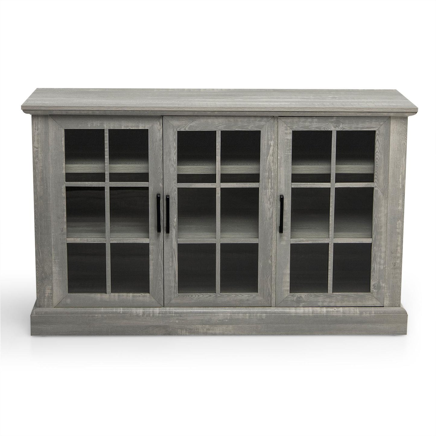 Giantex Buffet Cabinet, Farmhouse Large Sideboard, Wooden Credenza Cupboard w/3 Glass Door Adjustable Shelves & Anti-toppling Design