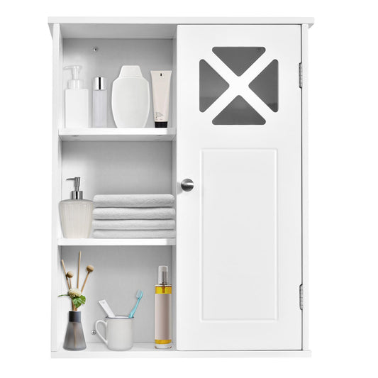 Giantex  Bathroom Wall-Mounted Modern Medicine Cabinet, Storage Cabinet w/Single Door & Open Shelves