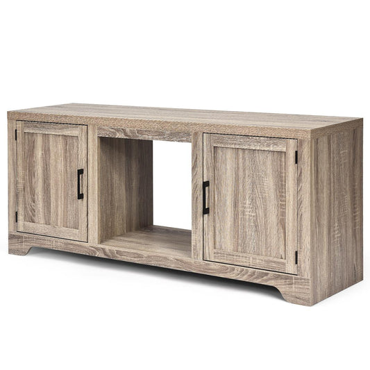 Giantex 65” Fireplace TV Stand, Wooden Storage Cabinet Console, Television Console w/2 Storage Cabinets & Open Shelves, Entertainment Media Console Center