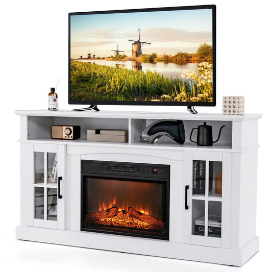 Giantex 58 inch TV Stand w/Electric Fireplace, TV Entertainment Center w/Fireplace Insert, White