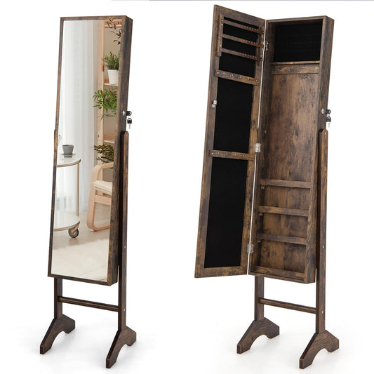 Giantex Jewelry Organizer, Standing Jewelry Armoire Cabinet, Stand up Jewelry Box, Brown