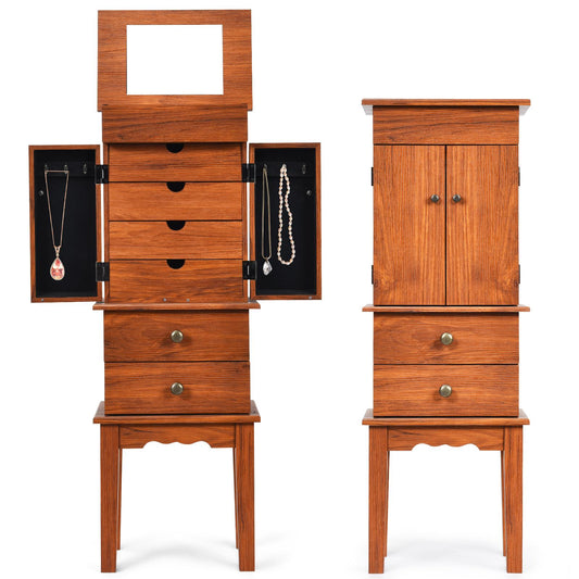 Giantex Standing Jewelry Armoire Cabinet, Wooden Jewelry Storage Chest for Bedroom, Dressing Room