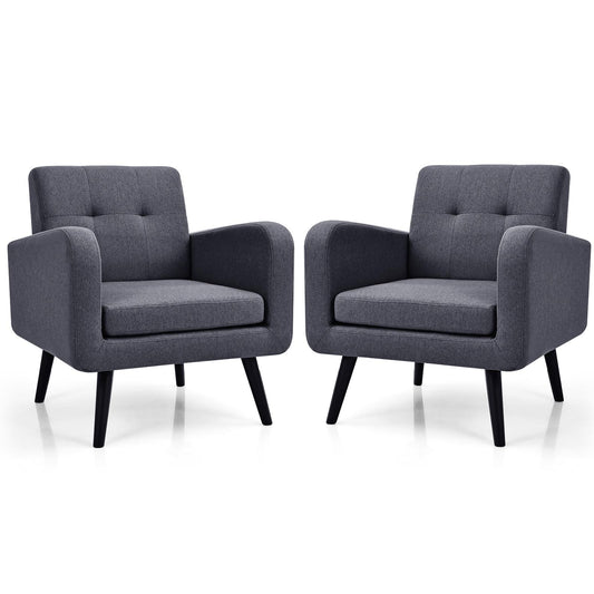 Giantex Set of 2 Modern Comfortable Fabric Armchair, Mid-Century Accent Sofa for Bedroom Living Room Club, Home, Contemporary Upholstered Linen Sofa Chair, Grey