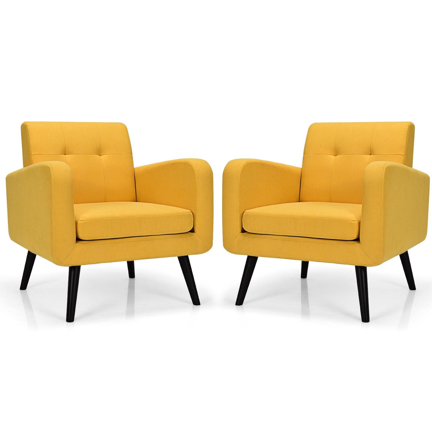Giantex Set of 2 Modern Comfortable Fabric Armchair, Mid-Century Accent Sofa for Bedroom Living Room Club, Home, Contemporary Upholstered Linen Sofa Chair, Yellow