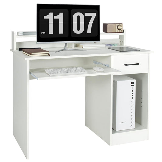 Giantex  Computer Desk, Home Office Desk w/Adjustable Shelf & Keyboard Tray, tudy Writing Desk, White