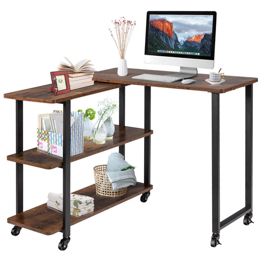 Giantex Patented Rotating Couch Side Table, L-Shaped Sofa End Table, Moveable Laptop Table for Home Office, Rustic Brown