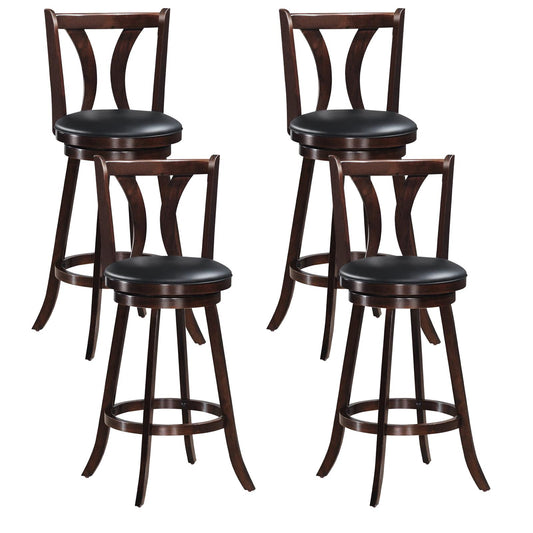 Giantex 360-Degree Swivel Stools, Counter Height Stools w/Leather Padded Seat & Solid Rubber Wood Legs, (4, 29inch)