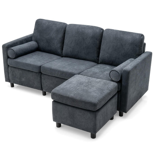 Giantex Sectional Sofa Set, Convertible L-Shaped Couch w/Ottoman, Comfy Fabric Modular Sleeper Bed for Home Office Apartment