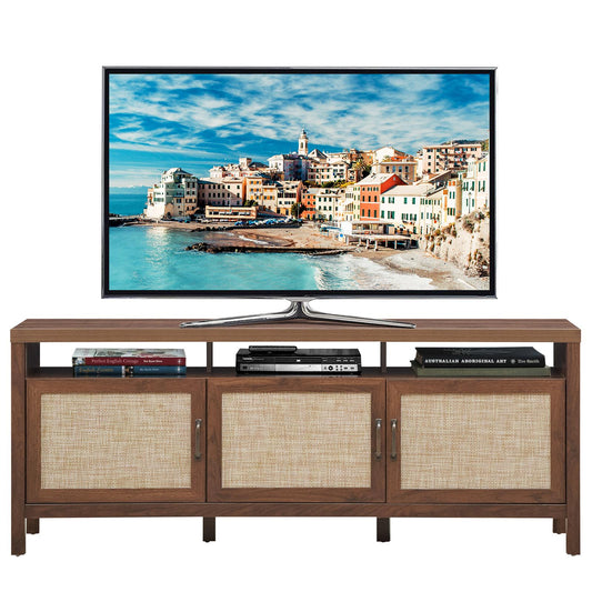 Giantex Mid-Century TV Stand, Entertainment Center w/3 Rattan Doors & Interior Adjustable Storage Shelves