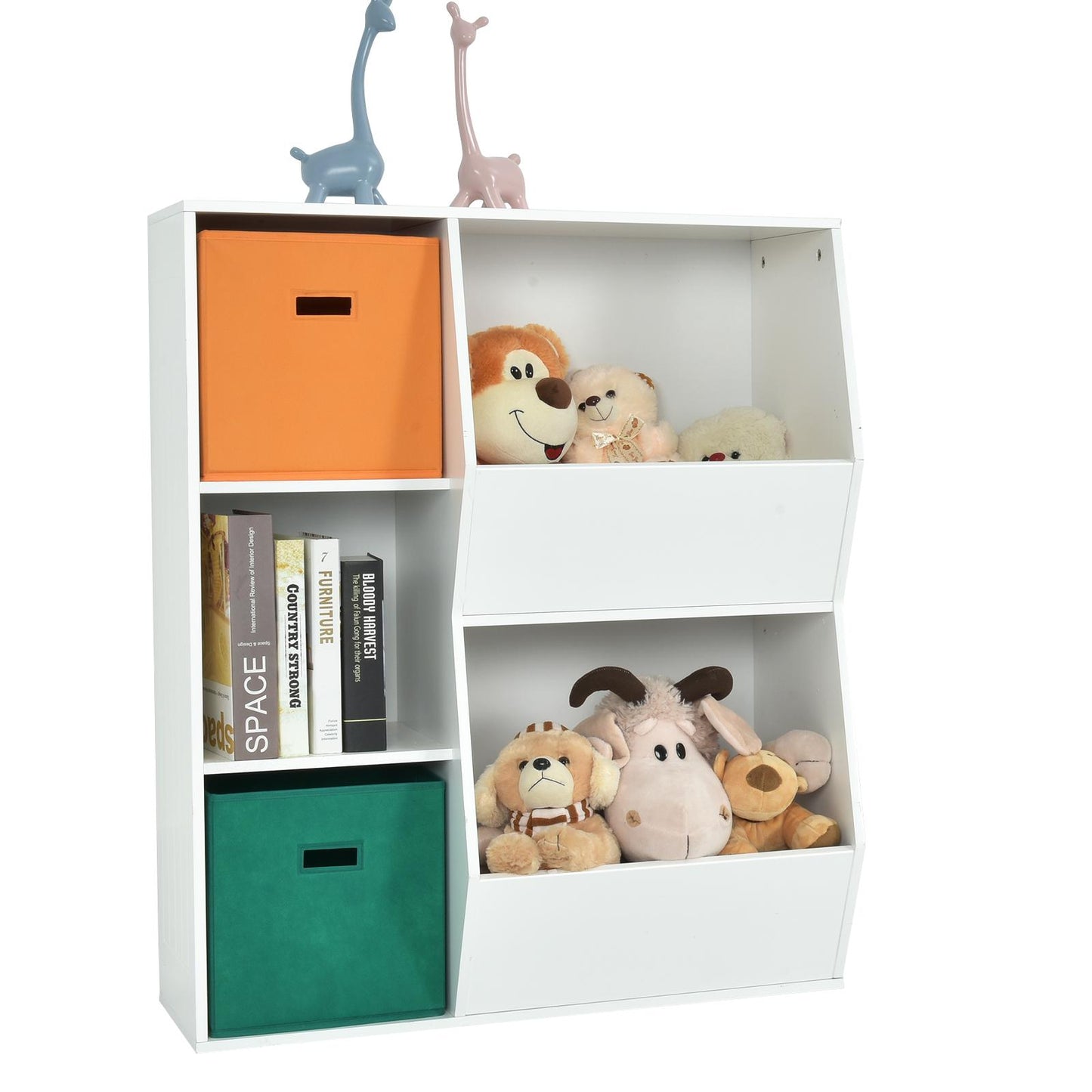 Giantex Kids Toy Storage Organizer, Wooden Children Bookshelf w/5 Cubbies, White