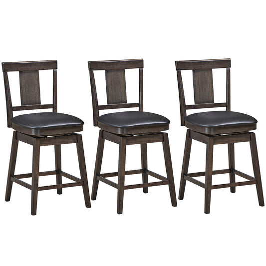 Giantex 24 inch Bar Stools, Wooden Counter Leather Padded Seat w/360 Degree Swivel, (3)