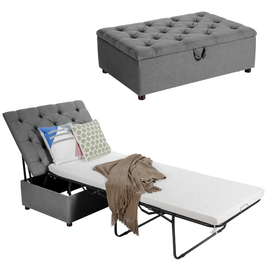 Giantex Folding Ottoman Sleeper Chair, Convertible Guest Sofa Lounge, Grey