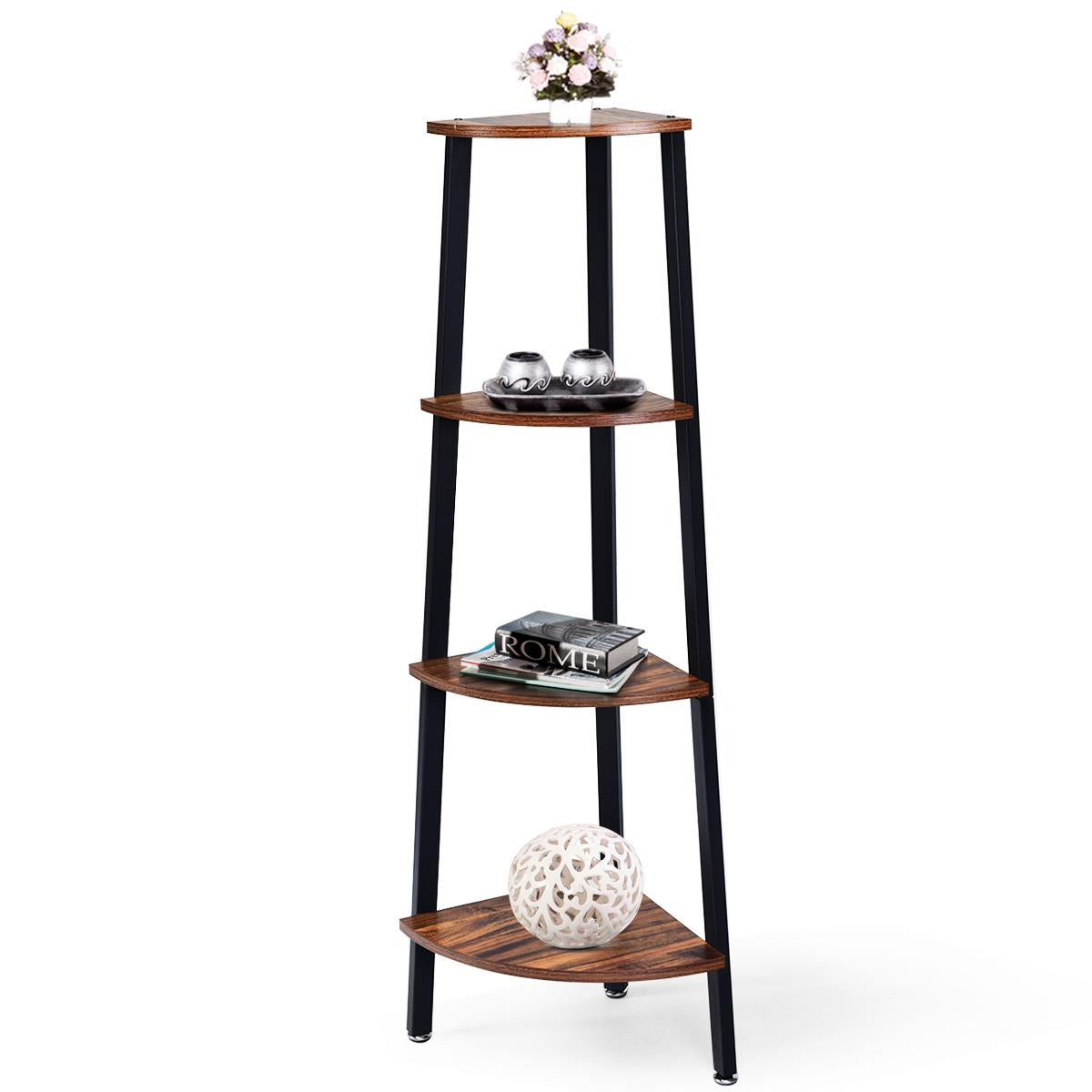 Giantex 4-Tier Industrial Corner Shelf, Ladder Bookcase w/Adjustable Leveling Feet, Display Rack for Home, Black