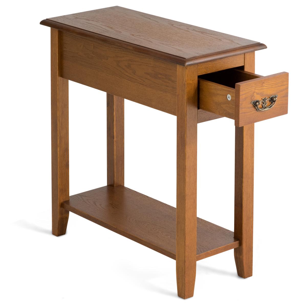 Giantex Narrow End Table, Slim Side Table w/Drawer, ightstand Bedside Table for Small Spaces, (1)