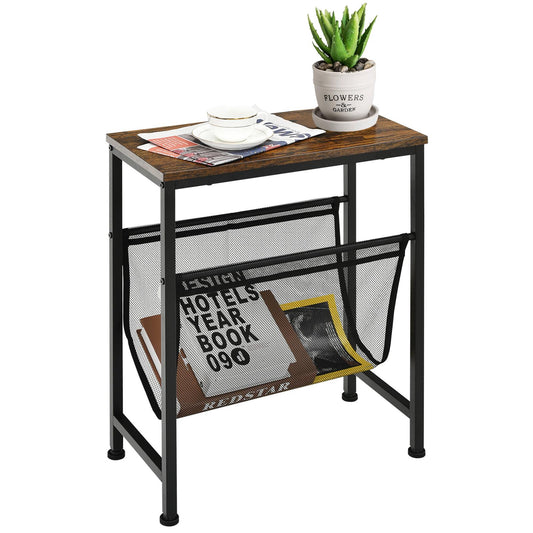 Giantex Industrial End Table, Slim Modern Couch Side Table w/Metal Frame, Nightstand Book Holder (1)