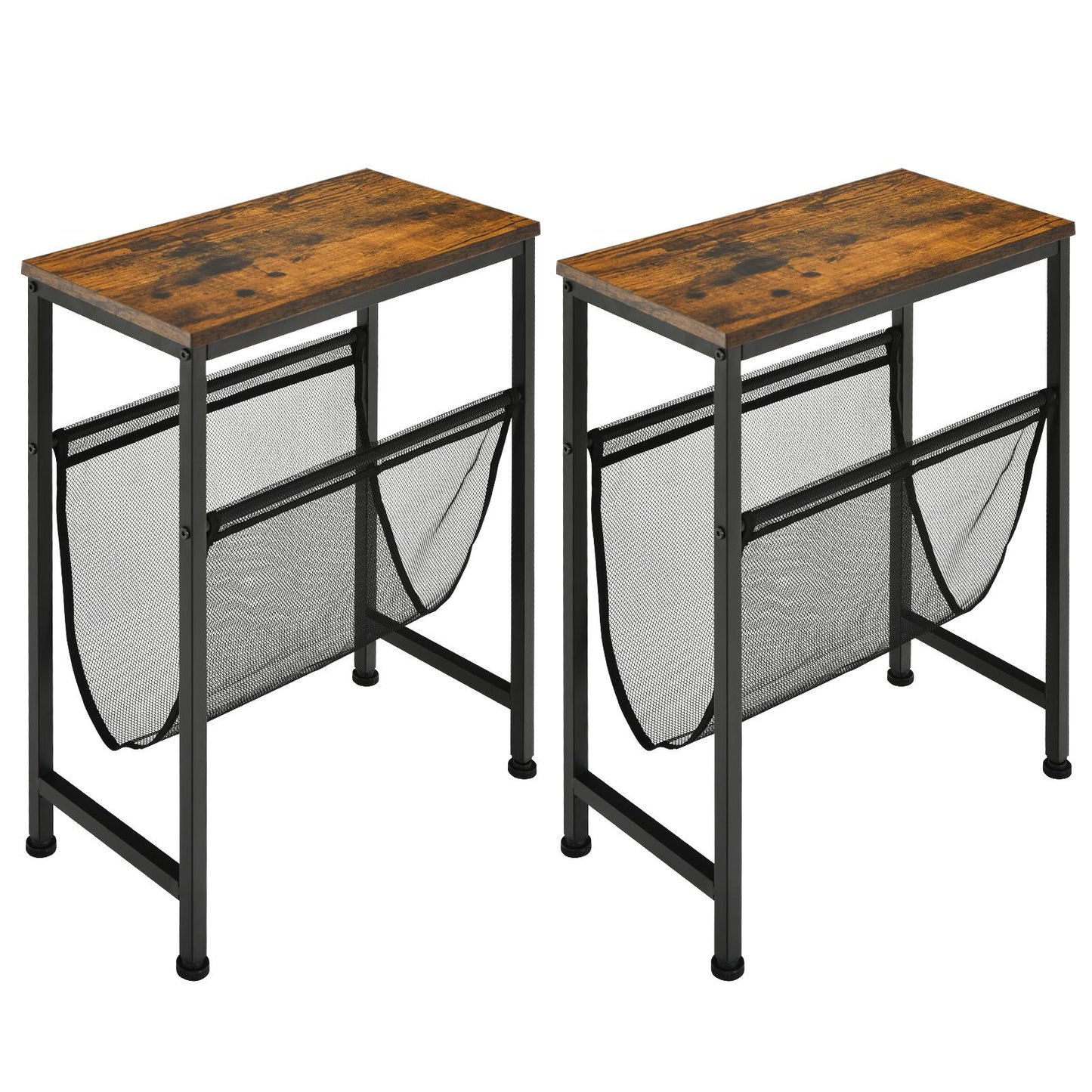 Giantex Industrial End Table, Slim Modern Couch Side Table w/Metal Frame, Nightstand Book Holder (2)