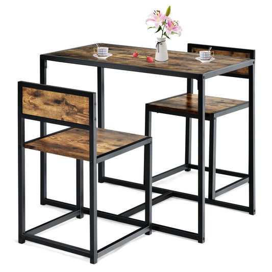Giantex 3-Piece Kitchen Table Set, Space-Saving Dining Table Set w/Metal Frame
