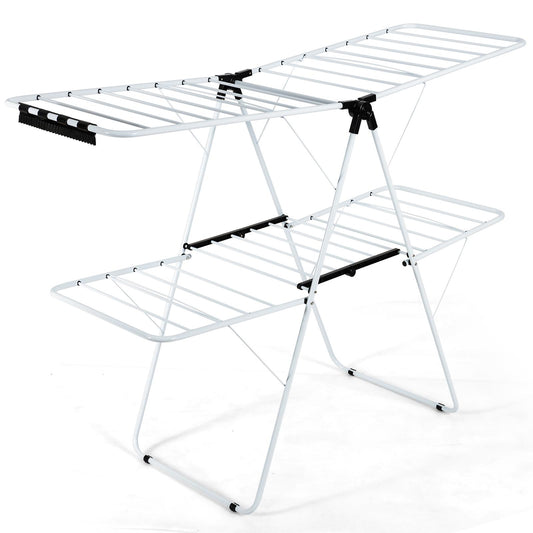 Giantex Clothes Drying Rack, Foldable 2-Level Laundry Drying Rack w/Height-Adjustable Wings, Standing Large Drying Rack