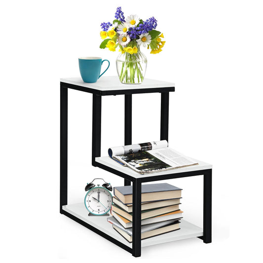 Giantex 3-Tier Sofa Side Table, Nightstand w/Sturdy Metal Frame, Ladder-Shaped Chair