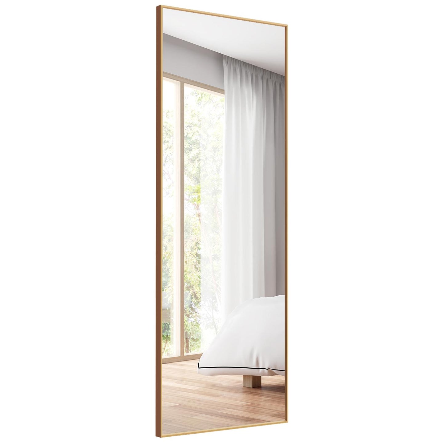 Giantex Full Length Mirror, 59inch Large Floor Rectangle Bedroom Mirror,  Standing or Wall-Mounted Dressing Mirror, Gloden