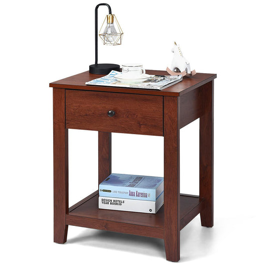 Giantex Nightstand W/Drawer, Beside Sofa Corner w/Storage Shelf, End Table for Bedroom, Living Room, (1)