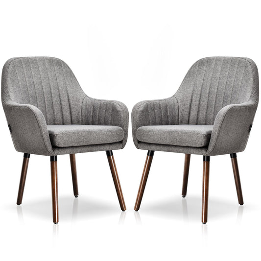 Giantex Fabric Dining Chairs, Leisure Upholstered Arm Chair w/Thick Sponge Seat, Padded Accent Chair for Home(Gray, 2)