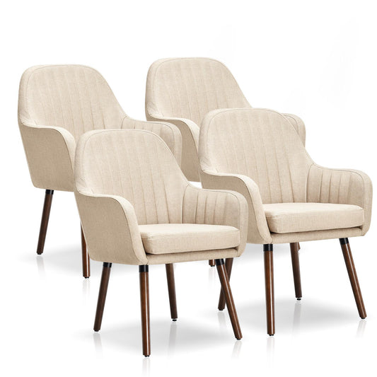 Giantex Fabric Dining Chairs, Leisure Upholstered Arm Chair w/Thick Sponge Seat, Padded Accent Chair for Home(Beige, 4)