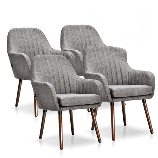 Giantex Fabric Dining Chairs, Leisure Upholstered Arm Chair w/Thick Sponge Seat, Padded Accent Chair for Home(Gray 4)